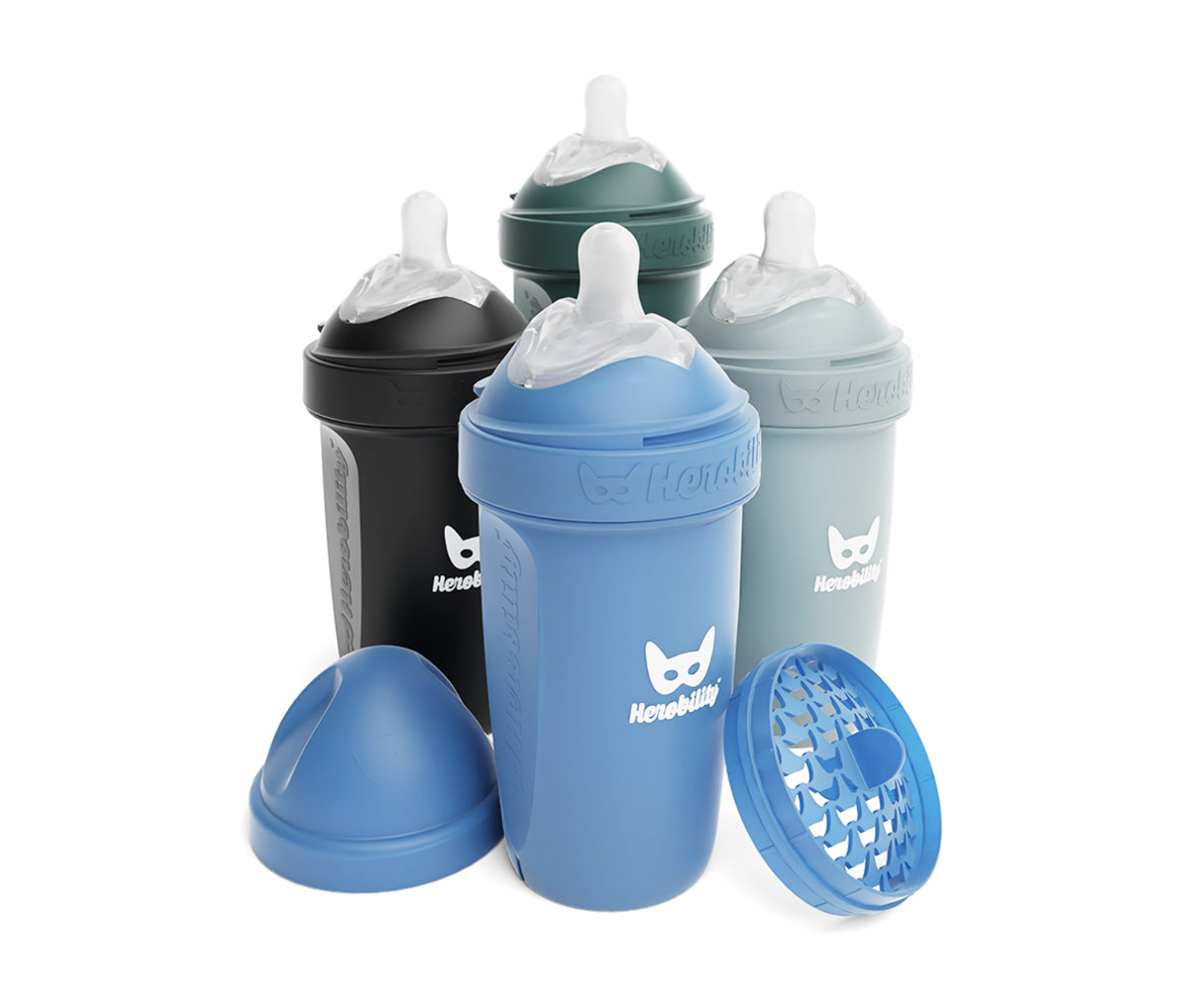 4-pack 240ml/8.5 floz Baby Bottles - Denim Blue, Black, Dusky Green and Gray