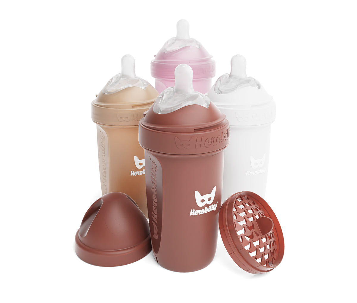 4-pack 240ml/8.5 floz Baby Bottles - Woodchuck, Sand, Pink and White