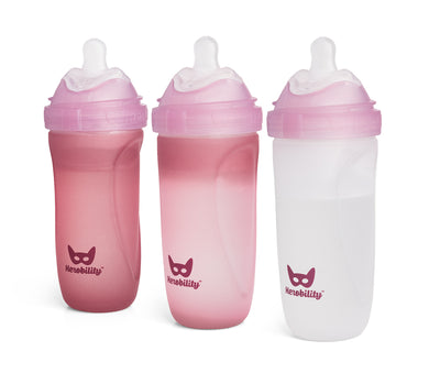 3-Pack Heat-Sensing Glass Baby Bottles 320 ml, Rose 
