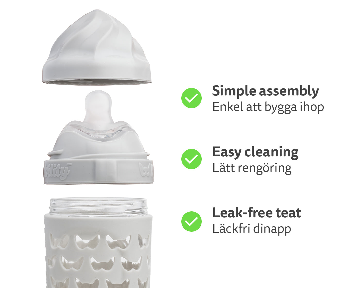 Eco Baby Bottle glass 320 ml/11 floz Mist Gray