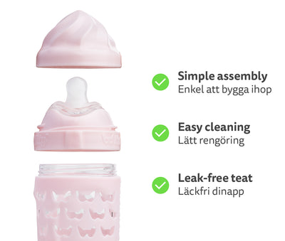 Eco Baby Bottle glass 320 ml/11 floz Pink