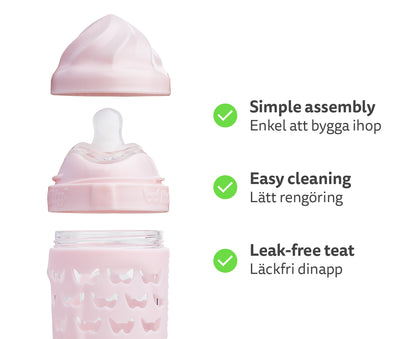 Eco Baby Bottle glass 220 ml/7.5 floz Pink